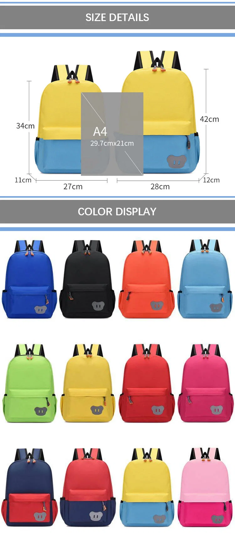 Wholesale Promotional Custom Own Logo Primary Backpack Reflective Book Bags for Kids Children School Bag