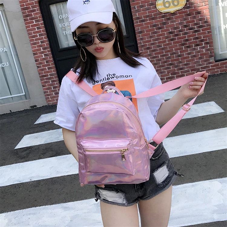 Ru 2023 Custom Made Cute Holographic High School Mini Leather Fashion Girl Book Bags