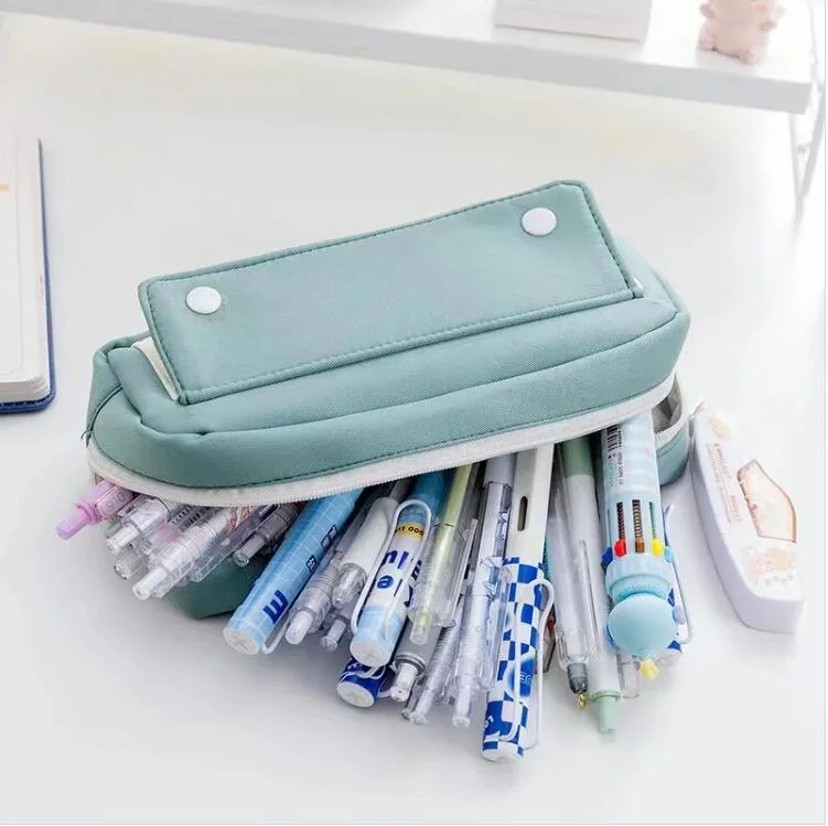 2023 New School Pencil Case Kids Large Capacity Simple Clamshell Button Stationery Bag Marker Pen Storage for Boys Girls Student