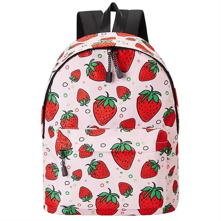 Lady Fashion Strawberry Allover Print Backpack 15.6inch Laptop Backpack School Teenager Bag