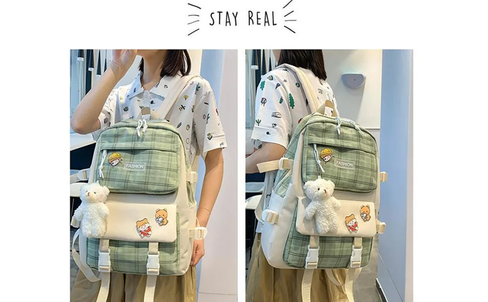 Cute Canvas School Backpack with Tote Bag