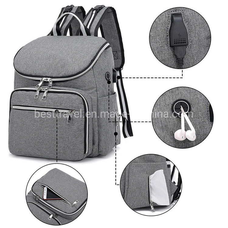 Mummy Maternity Nursing Diaper Bag USB Port Travel Baby Care Nappy Backpack with Bottle Hold