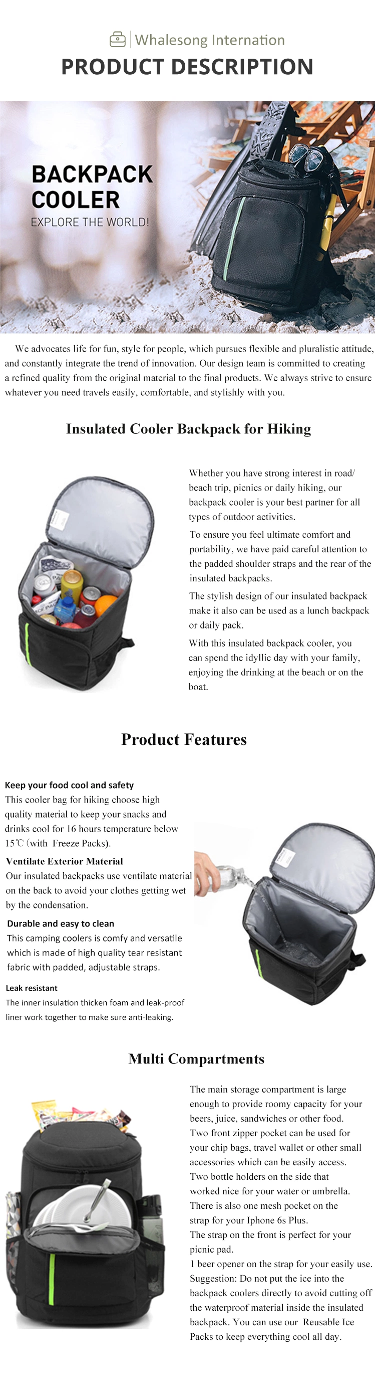 Factory Travel Promotion Multifunctional Oxford Lunch Cooler Bag Insulation Leak Proof Cooling Backpack