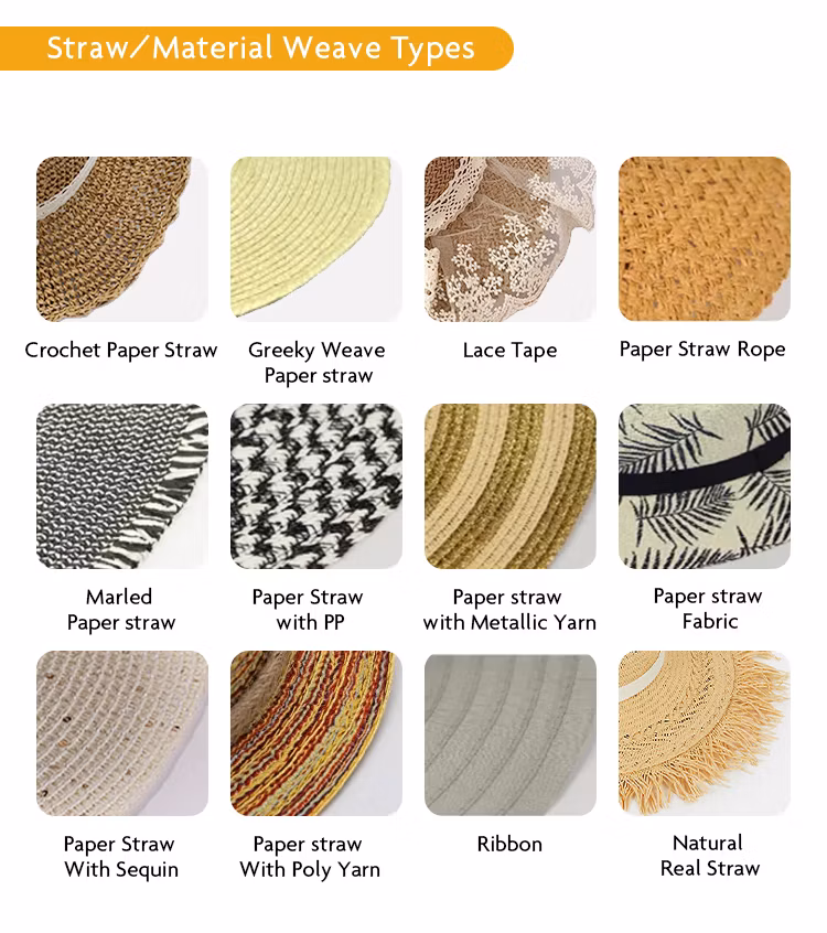 Summer New Woven Pattern Raffia Straw Hat Vintage Women Breathable Boater Beach Sun Hat