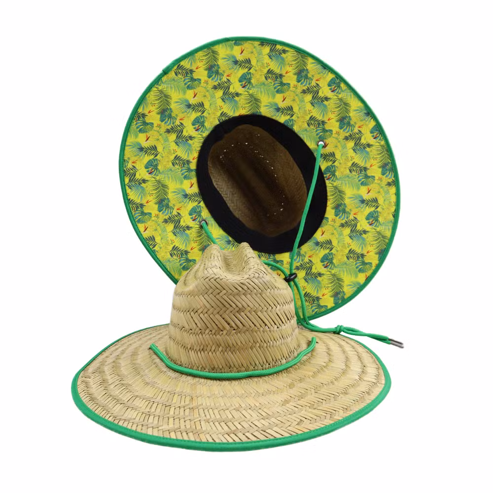 Wholesale Custom Logo Lifeguard Straw Hats Summer Fishing Beach Surf Sombrero with Wide Brim Natural Grass Party Hat