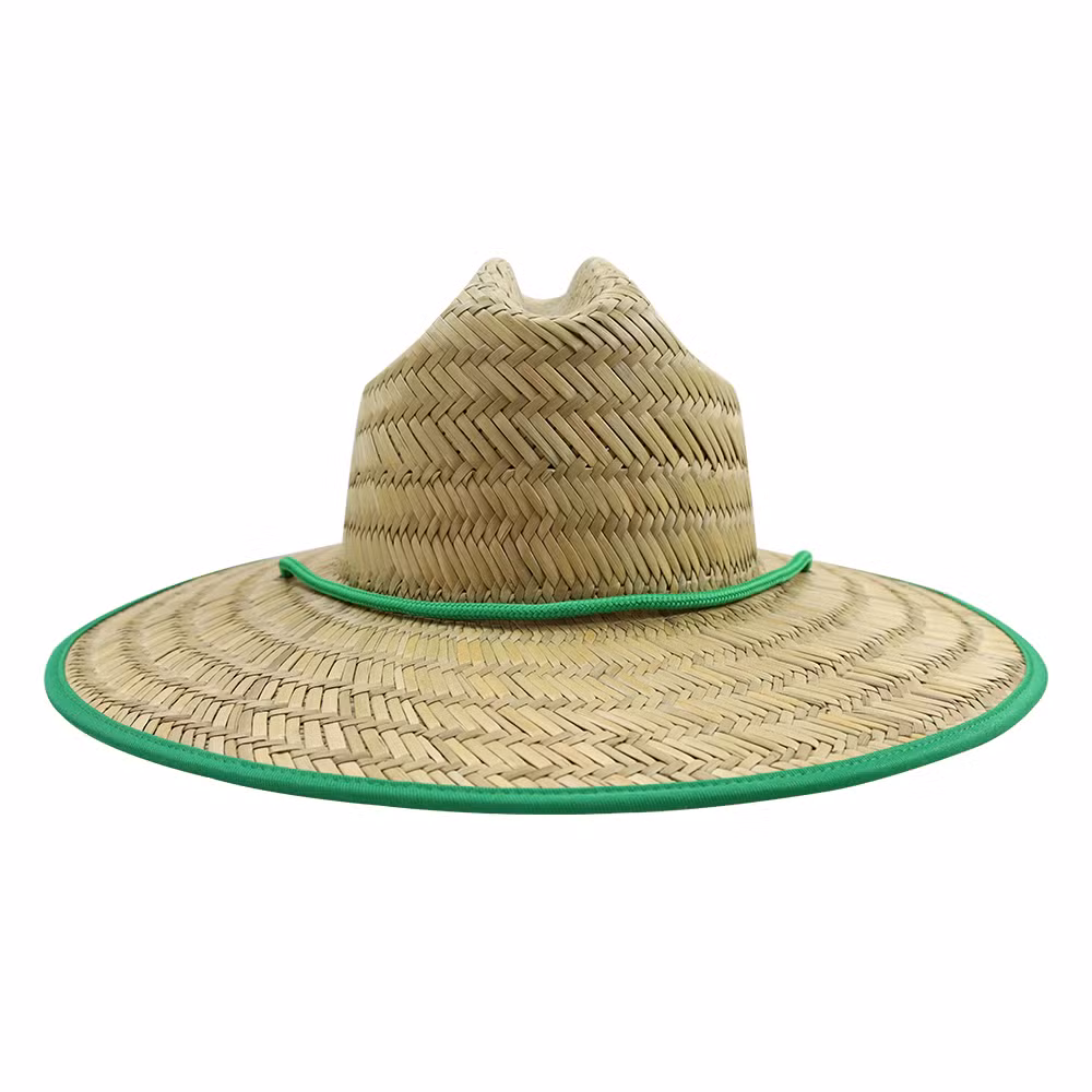 Wholesale Custom Logo Lifeguard Straw Hats Summer Fishing Beach Surf Sombrero with Wide Brim Natural Grass Party Hat