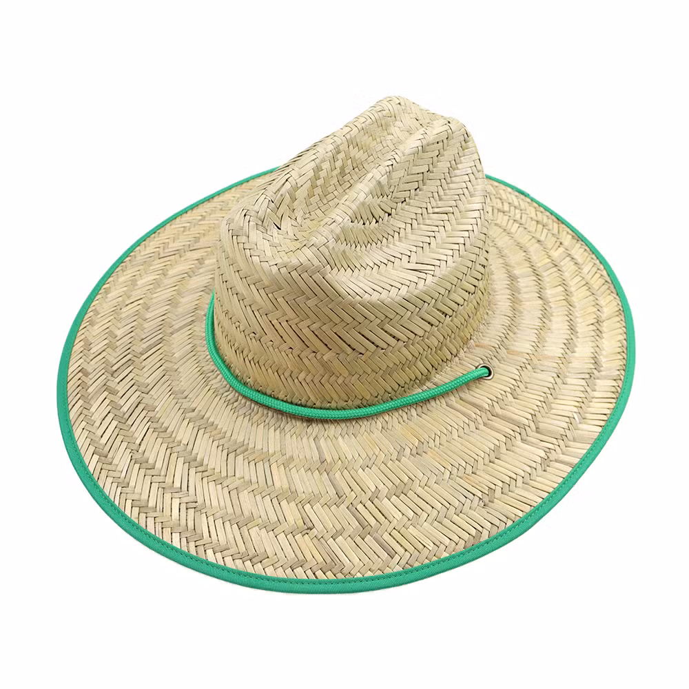 Wholesale Custom Logo Lifeguard Straw Hats Summer Fishing Beach Surf Sombrero with Wide Brim Natural Grass Party Hat