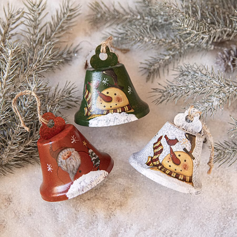 Metal Christmas Jingle Bell Santa Snowman Tree Hanging Pendant Hand-Painted Ornament for Xmas Home Decor for Holiday Decoration Hanging