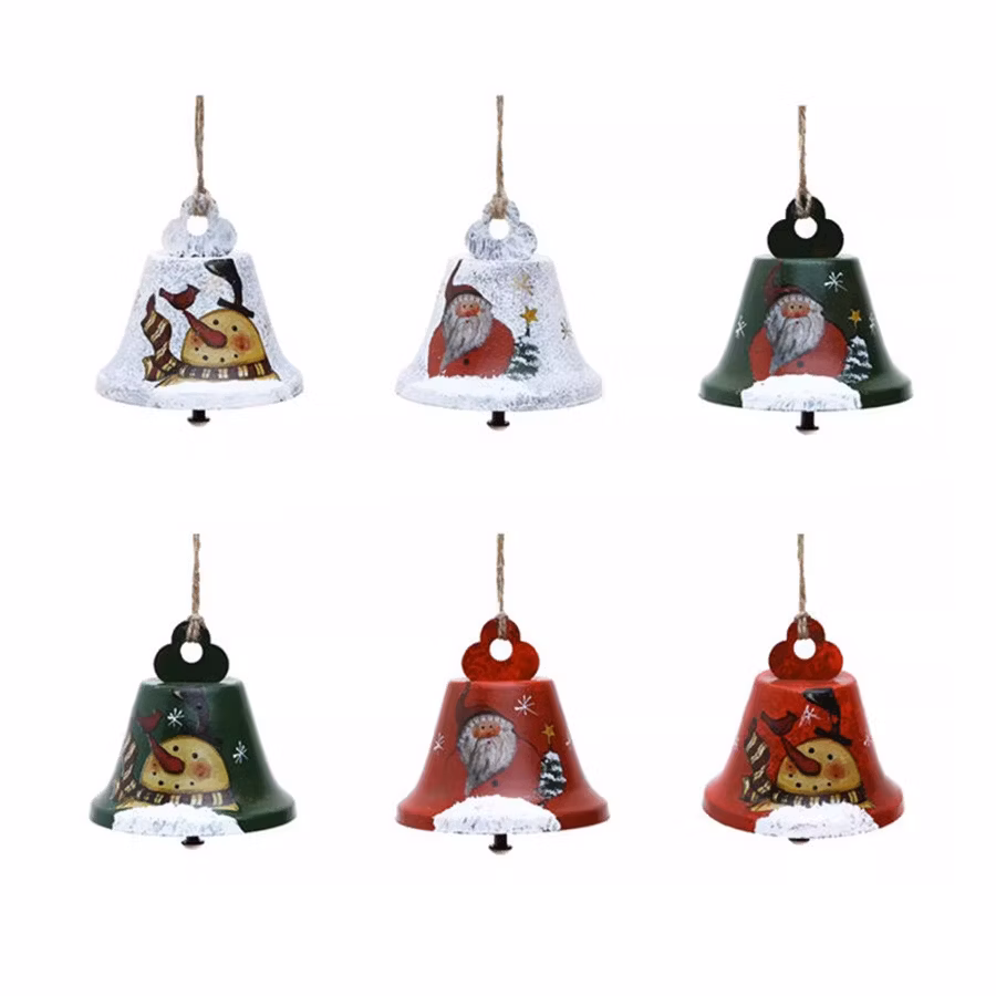 Metal Christmas Jingle Bell Santa Snowman Tree Hanging Pendant Hand-Painted Ornament for Xmas Home Decor for Holiday Decoration Hanging