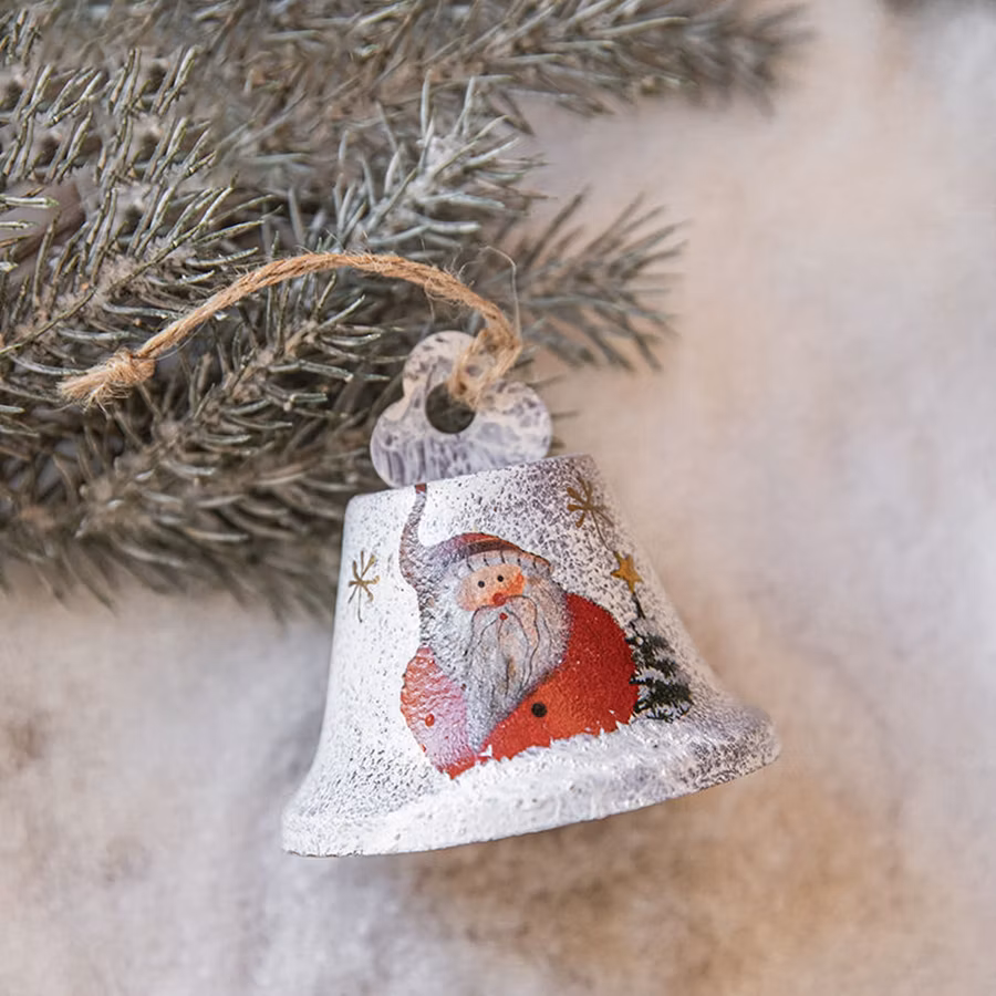 Metal Christmas Jingle Bell Santa Snowman Tree Hanging Pendant Hand-Painted Ornament for Xmas Home Decor for Holiday Decoration Hanging