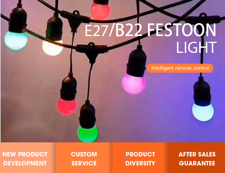 Christmas Festival Decorative CE Approved Custom Length 10m 20m 50m 100meter Festoon Cable E27 Outdoor String Light for Garden Street House Decoration