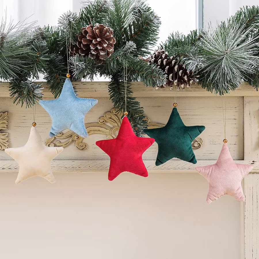 Wholesale Velvet Star New Year Christmas Colorful Star Ornament Luxury Christmas Tree Decoration