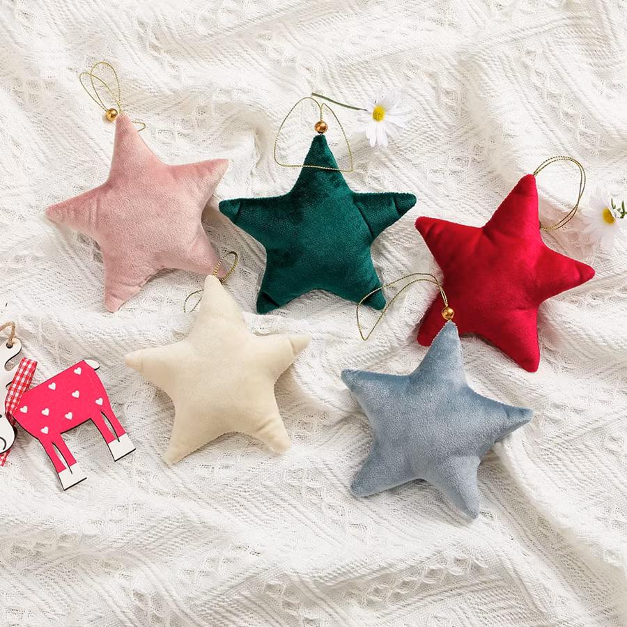 Wholesale Velvet Star New Year Christmas Colorful Star Ornament Luxury Christmas Tree Decoration