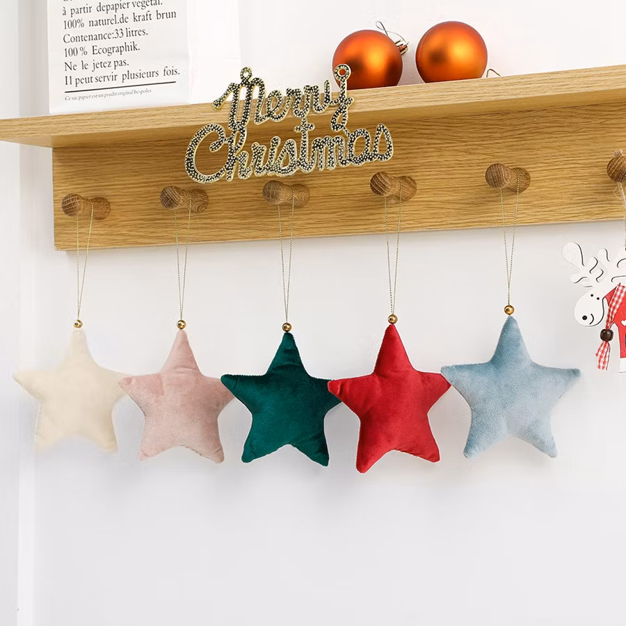 Wholesale Velvet Star New Year Christmas Colorful Star Ornament Luxury Christmas Tree Decoration