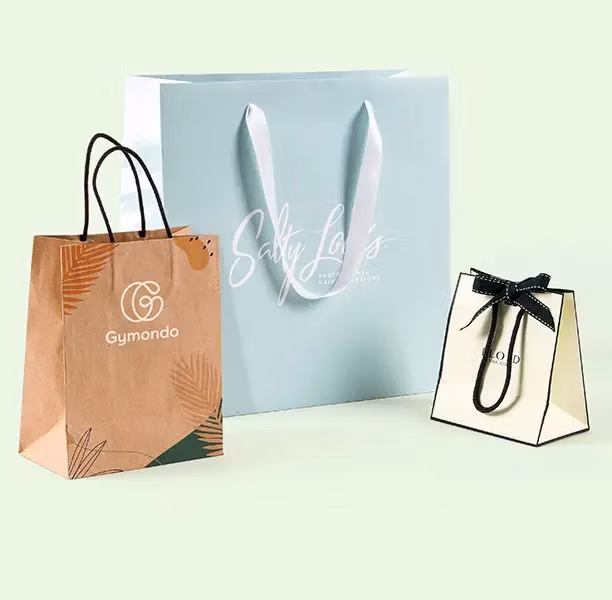 Custom Printed Your Own Logo Christmas Gift Packaging Brown Paper Bag with Handles
