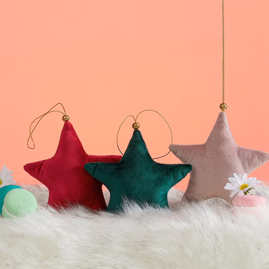 Wholesale Velvet Star New Year Christmas Colorful Star Ornament Luxury Christmas Tree Decoration
