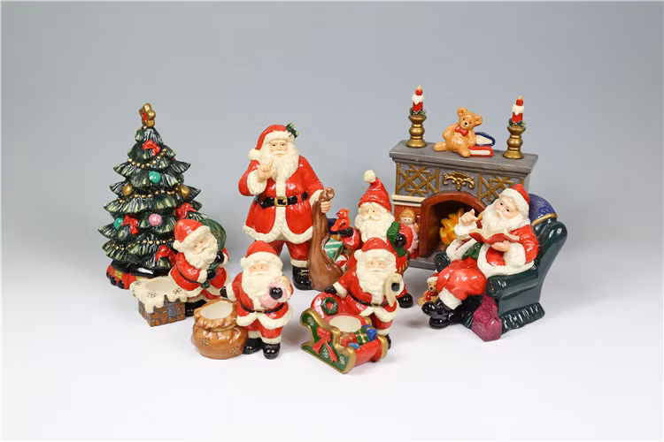 New Design Ceramic House Shape Christmas Decoration Snowman with Tree