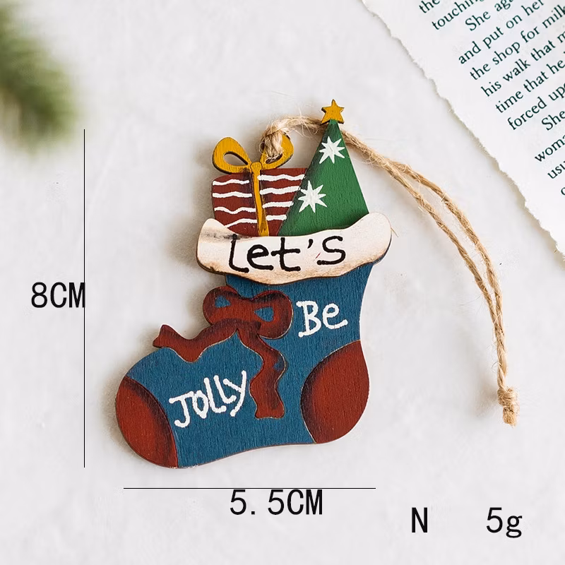 Wooden Christmas Decoration Pendant Christmas Tree Adornment Charmsanta Claus Sock Pendant