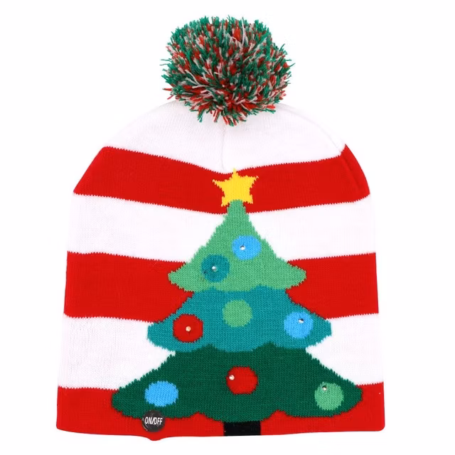 Plush LED Christmas Beanie Ugly Christmas Sweater Christmas Hat Beanie Light up Knitted Hat Toys