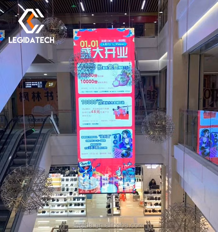 Legida P7.5 P10 P15 Full Color Indoor PCB Board Flexible LED Film Soft Curved Curtain High Transparent LED Screen