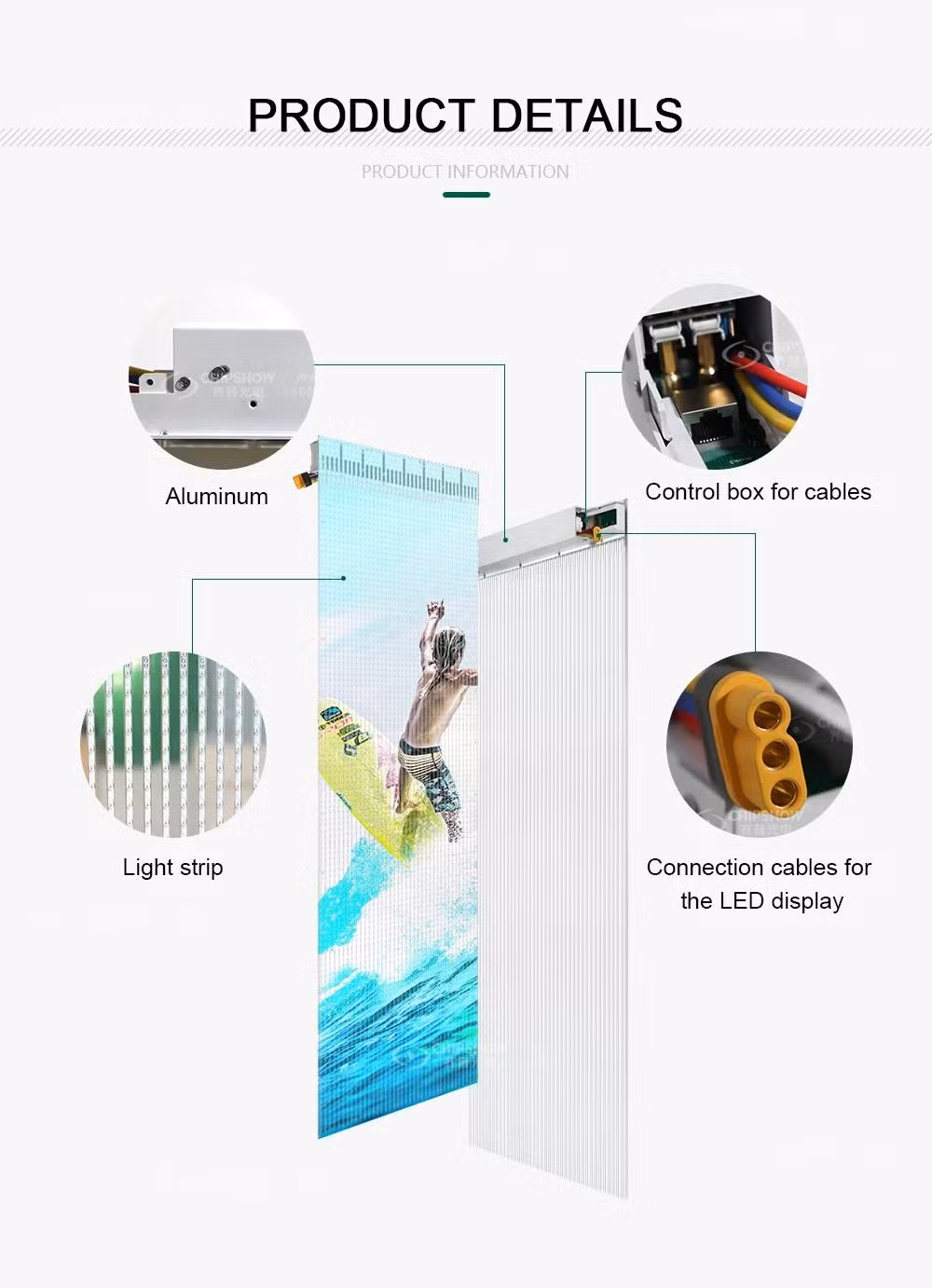 P8 Full Color Indoor Outdoor Soft Curlable Crystal Transparent LED Film Display