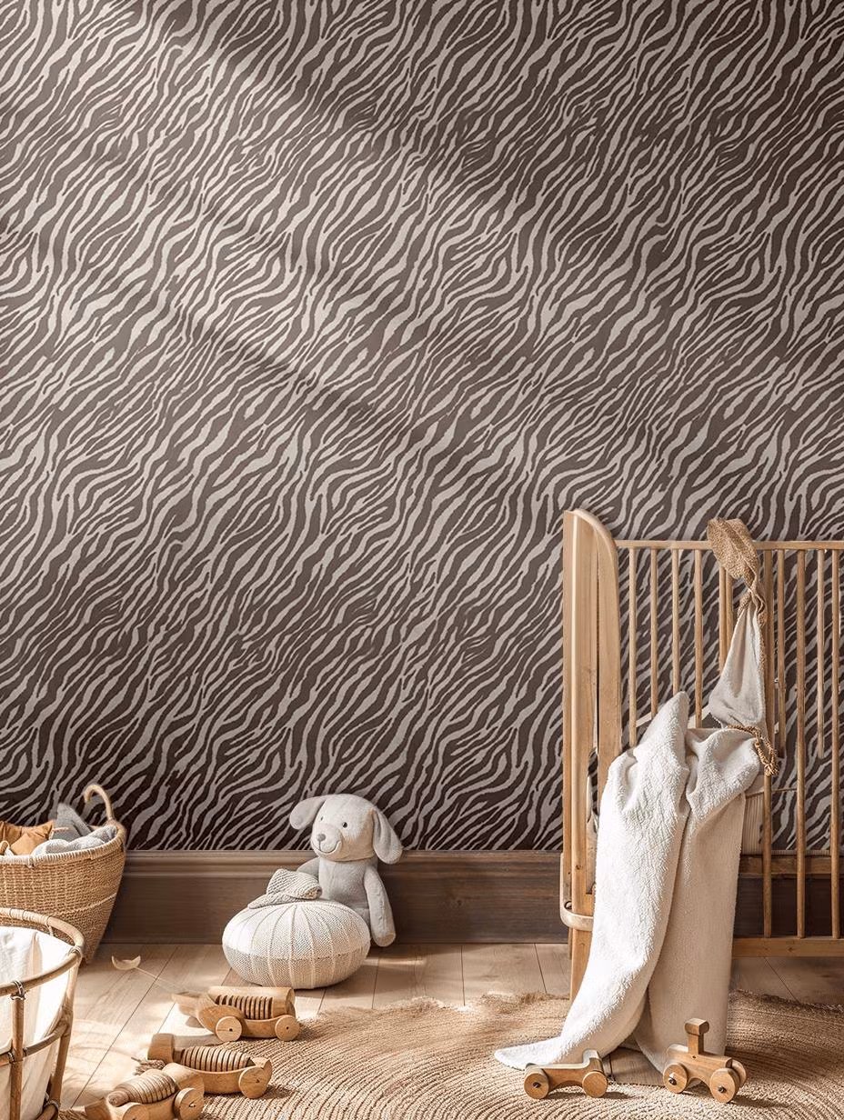 Digital Printing Vinyl Waterproof Wallpaper / Customized Non-Woven Wallpaper for Home Decoration - Zebra Pattern Commercial and Residential