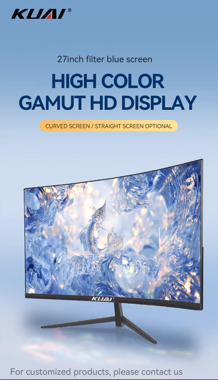 Customized Curved/Flat Screen Display Monitor 22 24 27inch 2K FHD 75Hz LCD Display Screen IPS/Va LED Desktop PC Computer Monitor Business Gaming PC Monitor