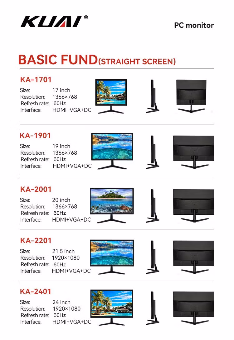 Customized Curved/Flat Screen Display Monitor 22 24 27inch 2K FHD 75Hz LCD Display Screen IPS/Va LED Desktop PC Computer Monitor Business Gaming PC Monitor
