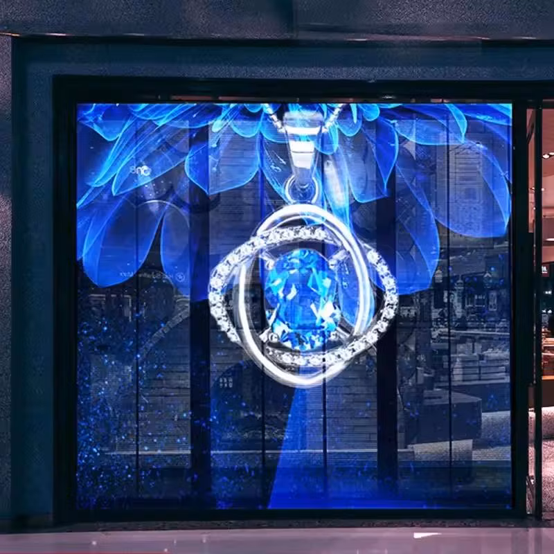 High Brightness P3.91 Curtain Shop Window Glass TV LED Panels Mesh Display Transparent LED Screen