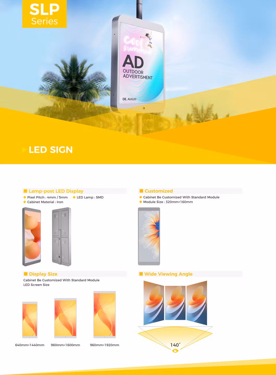 Double Side P10 Front Service Outdoor LED Display P4 Outdoor Waterproof Street Light Lamp Pole Post LED Display Screen for Advertising