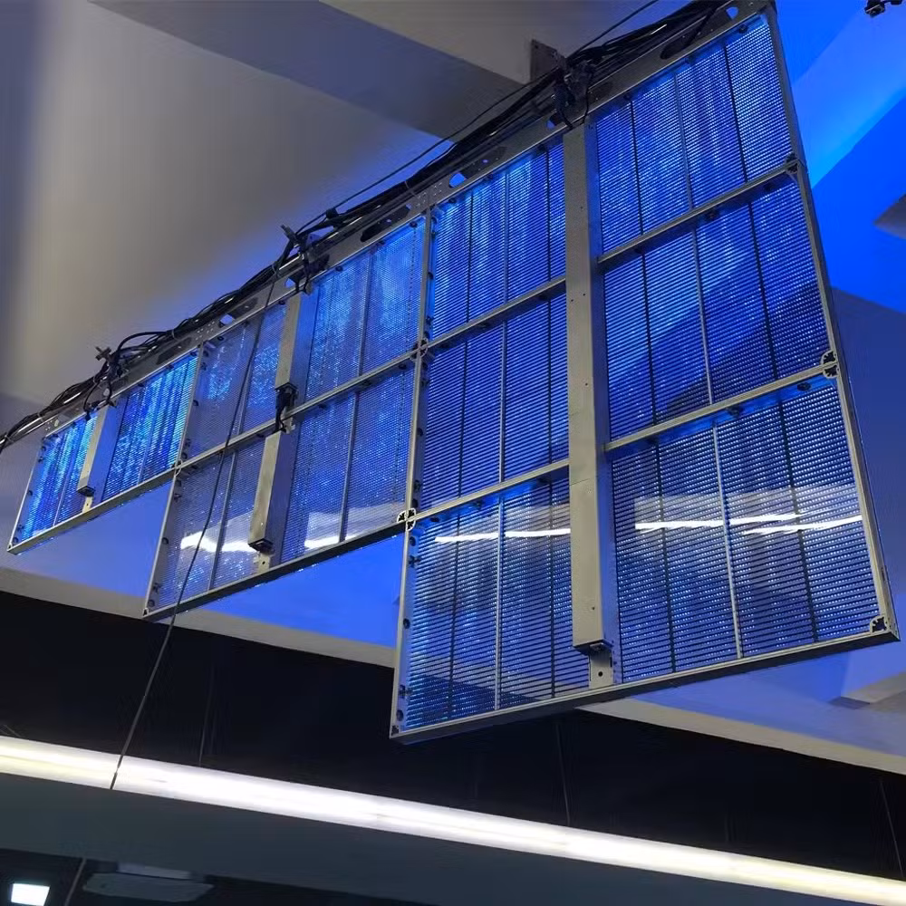 High Brightness P3.91 Curtain Shop Window Glass TV LED Panels Mesh Display Transparent LED Screen