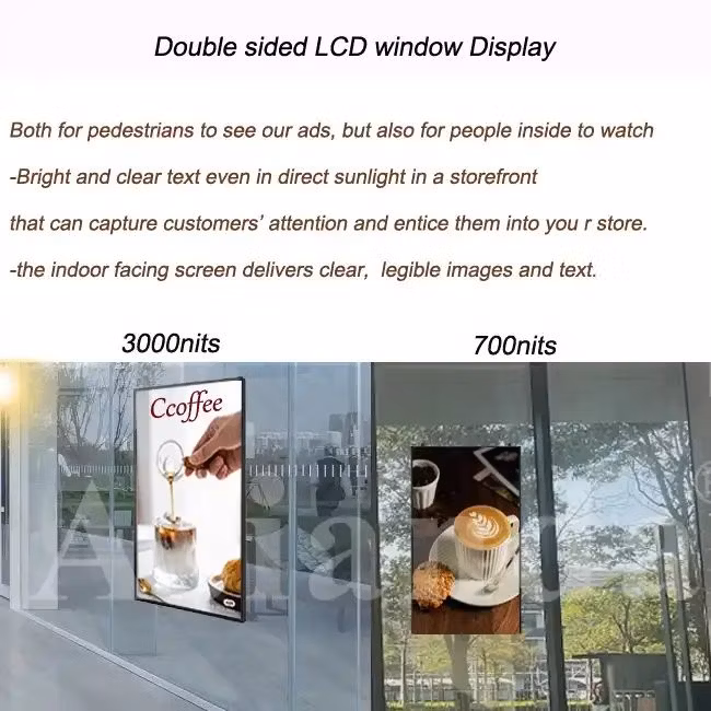 Semi-Outdoor Digital Signage Double Sided Roof Hanging LCD Poster Shop Window Transparent Double Side Hanging Screen Display with Interactive Whiteboard