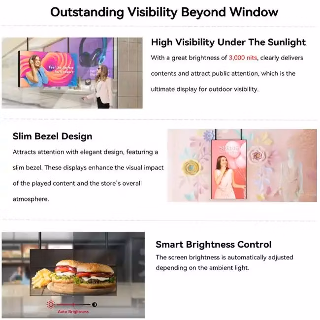 Semi-Outdoor Digital Signage Double Sided Roof Hanging LCD Poster Shop Window Transparent Double Side Hanging Screen Display with Interactive Whiteboard
