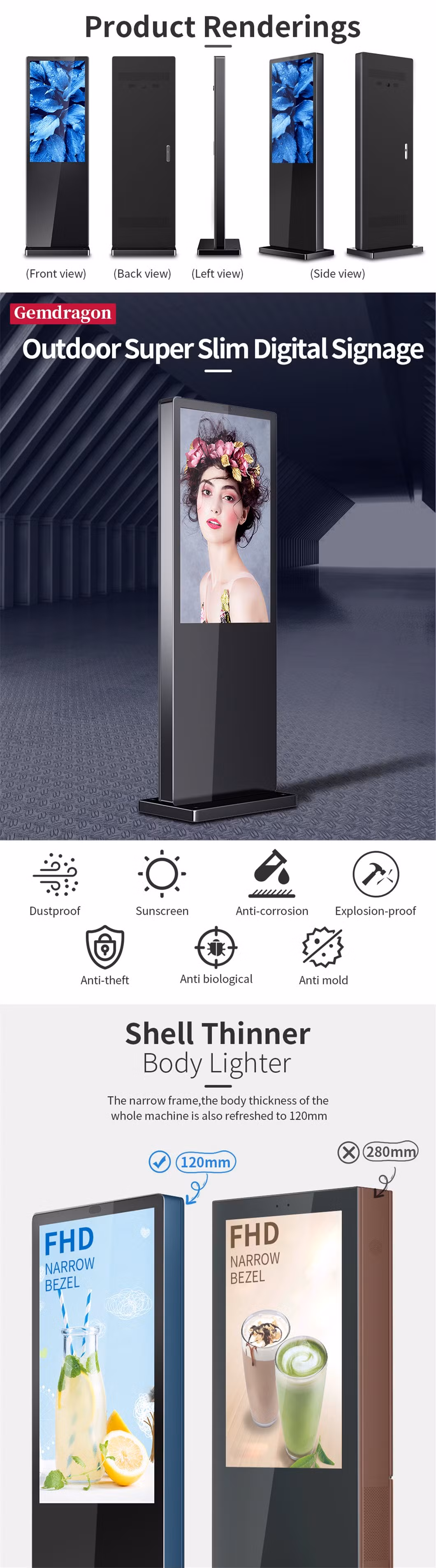 High Quality 32 43 49 55 65 75 86 Inch Outdoor Digital Signage Big Screen LCD Advertising Monitor TV