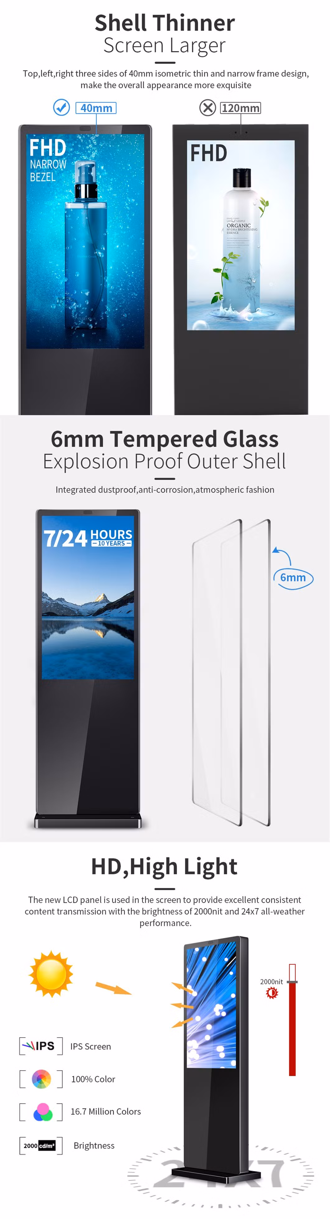 High Quality 32 43 49 55 65 75 86 Inch Outdoor Digital Signage Big Screen LCD Advertising Monitor TV
