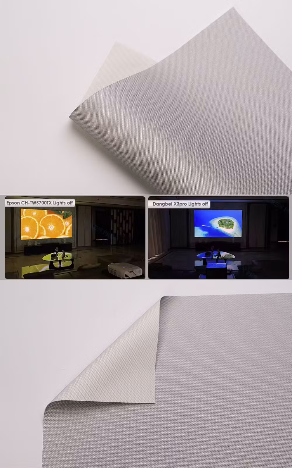180 Inch Acoustically Transparent Silver Fabric Cinema Curved Fixed Frame Projector Screen