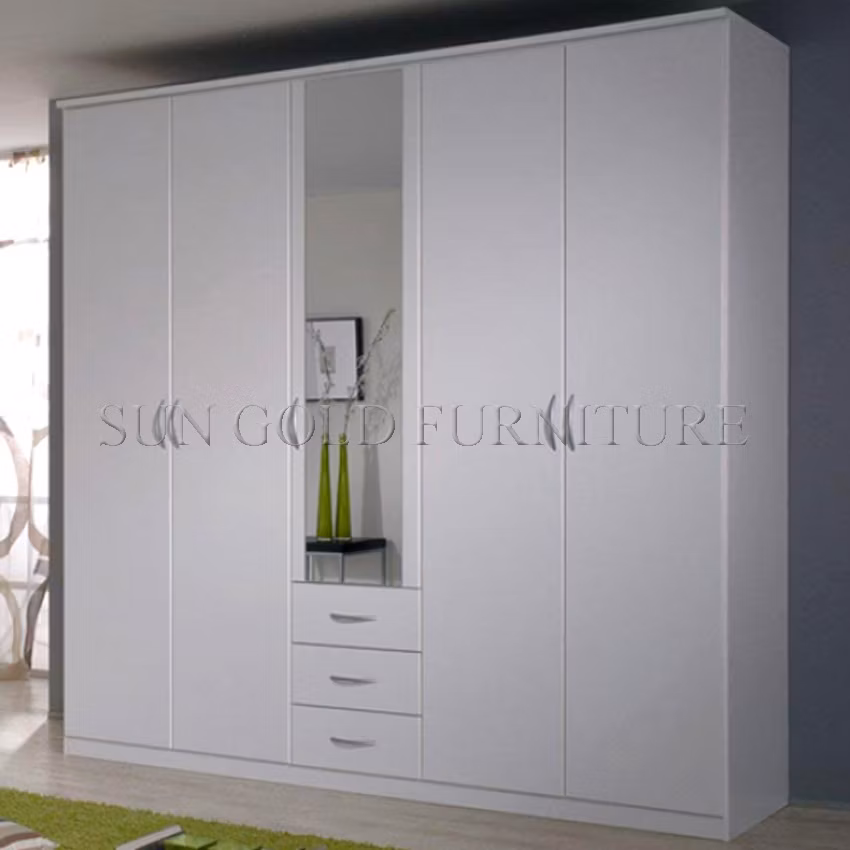 Factory Outlet White Wood Wardrobe with Sliding Door Storage Cabinet