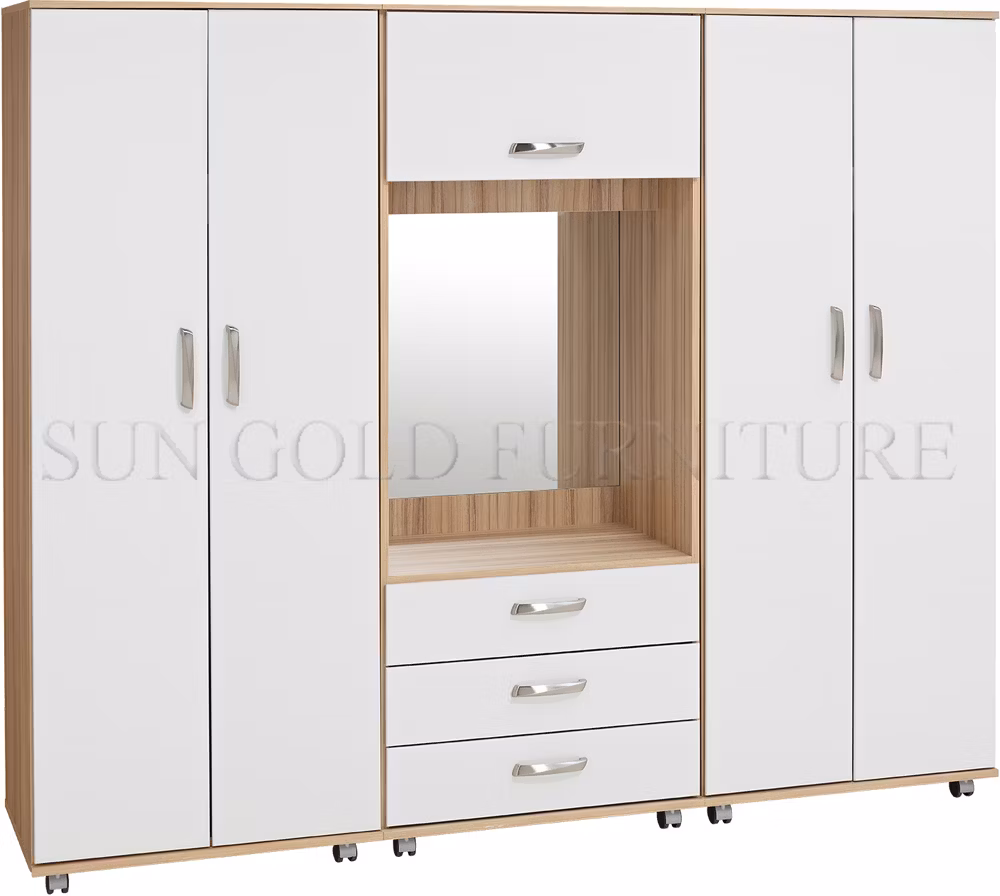 Factory Outlet White Wood Wardrobe with Sliding Door Storage Cabinet