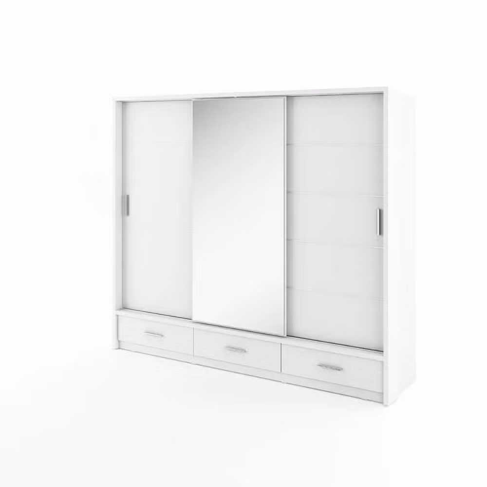 White Minimalist Style Modern Design Bedroom Furniture Mirror Sliding Door Wardrobe