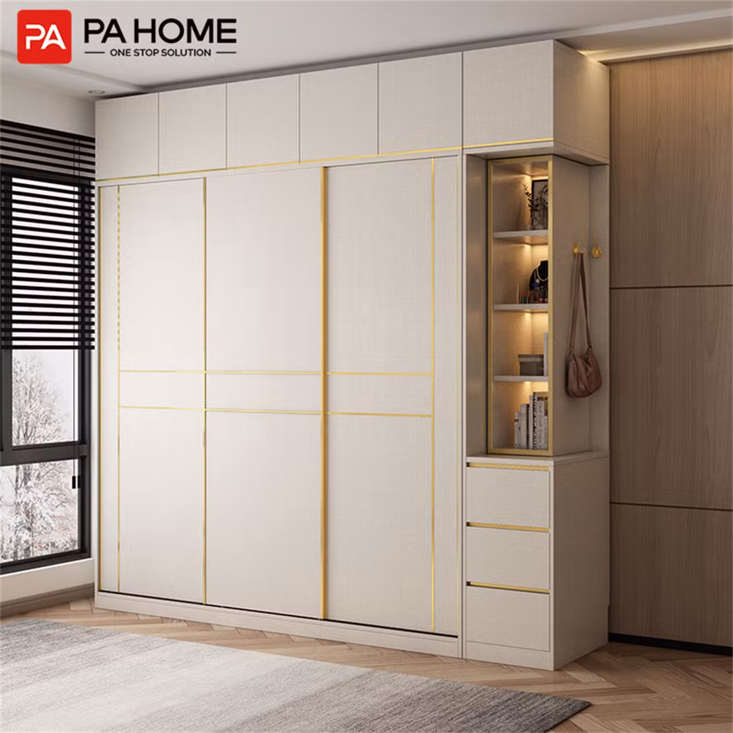 PA Customized Modern Clothes Design Bedroom Furniture Three Door Mobile Closet Wooden Cabinet Sliding Door Wardrobe
