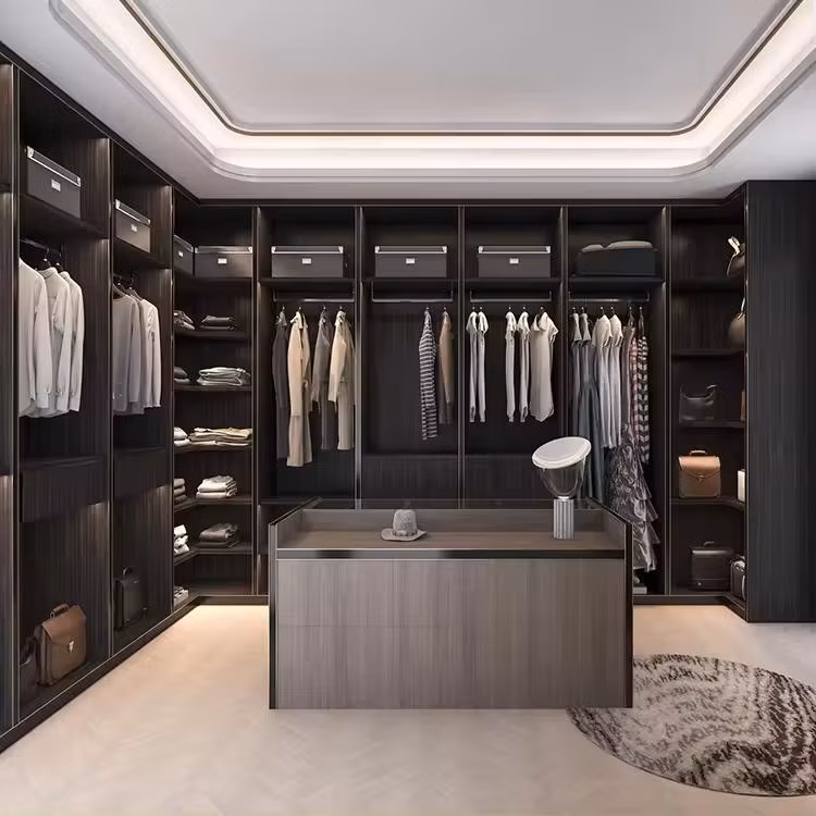 Dark Grey Custom Made Melamine Sliding Door Bedroom Wardrobe Design