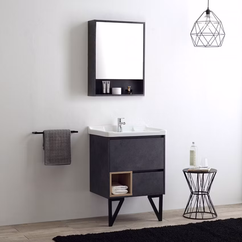 2022 New Design Black Hanging Wenge Double Sink Bathroom Vanity Set Modern Wall Mounted Cabinet Furniture Ceramic Basin LED Mirror Bathroom Vanity Cabinet