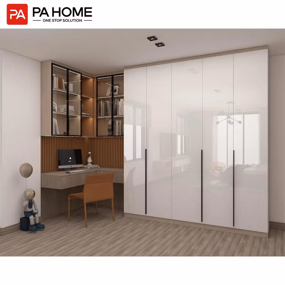 PA L Shape Customized Size Wardrobes Melamine High Glossy Finished Plywood Walk in Closet Design