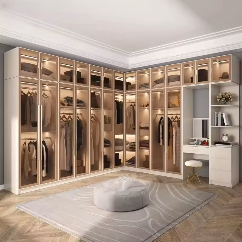 Dark Grey Custom Made Melamine Sliding Door Bedroom Wardrobe Design