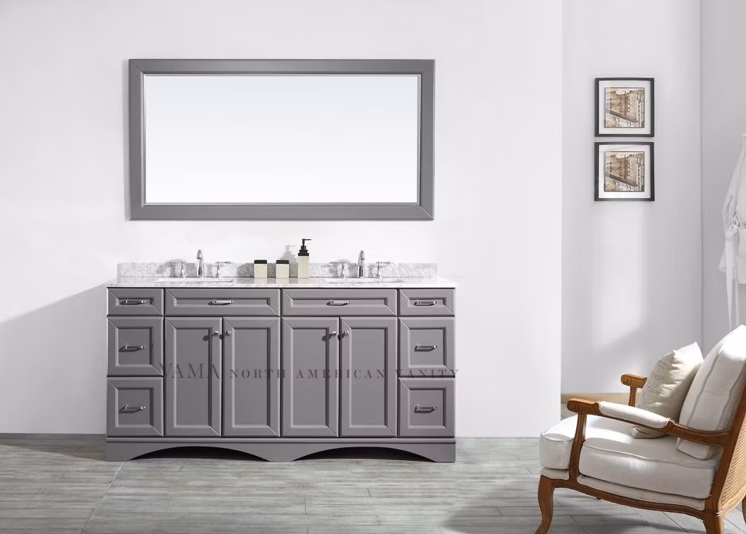 Vama 72 Inch Grey Traditional Design Floor Standing Bathroom Cabinet with White Ceramic Sink