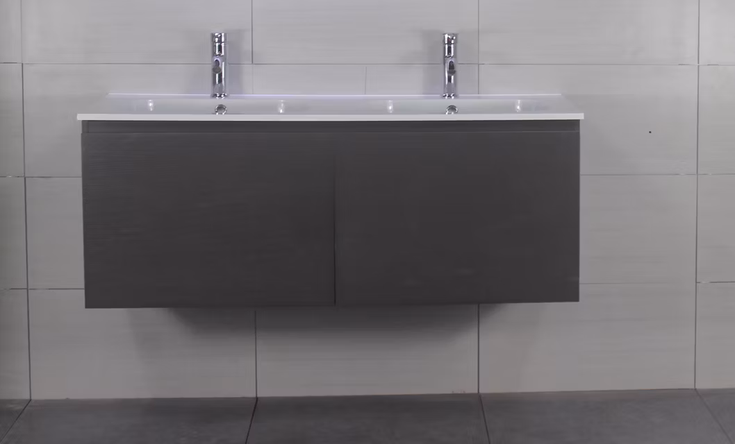 Modern Hotel Wall Mounted Black Marble Sintered Stone Bathroom Vanity Rectangular Porcelain Wash Basin Cabinet with LED Mirror