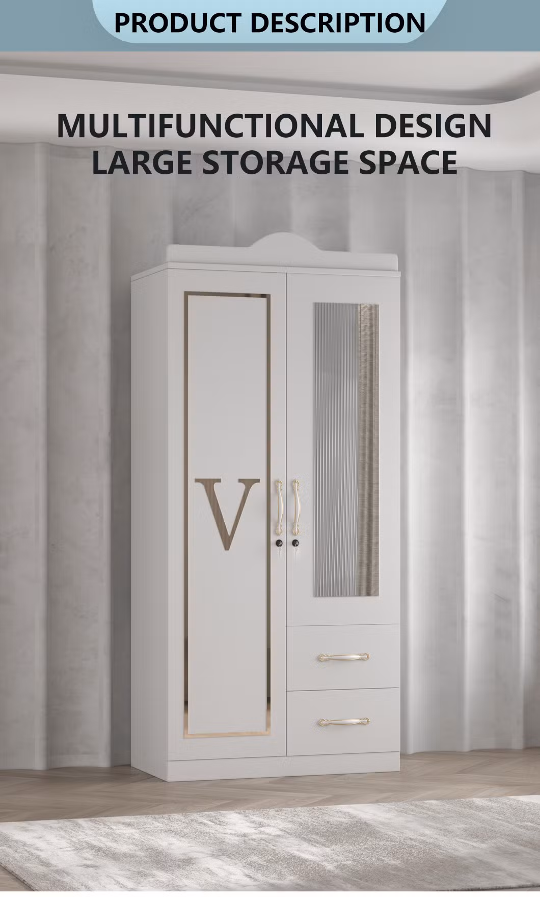 2023 New Simple Design Bedroom Wardrobe Double Wardrobe with Mirror
