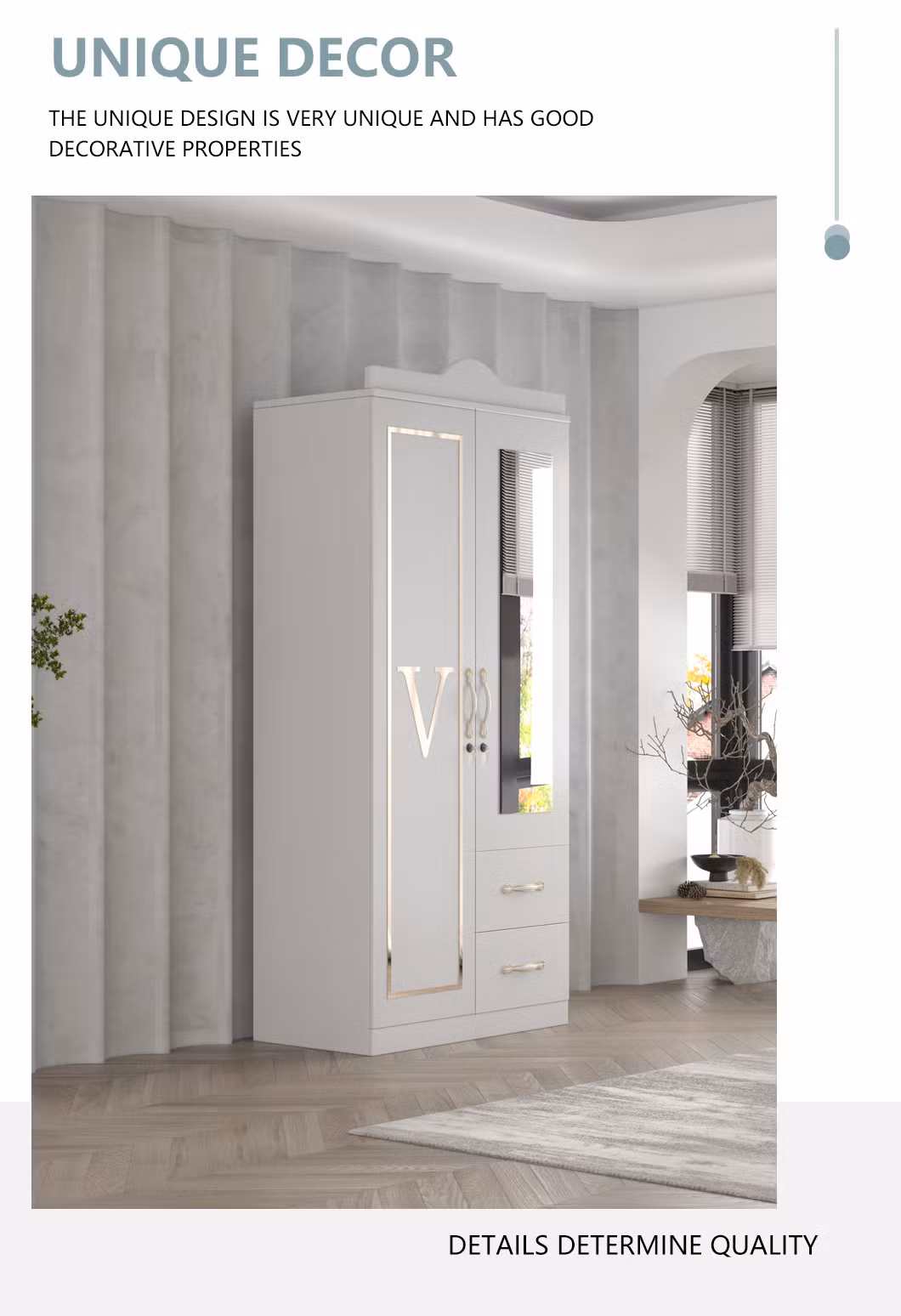2023 New Simple Design Bedroom Wardrobe Double Wardrobe with Mirror