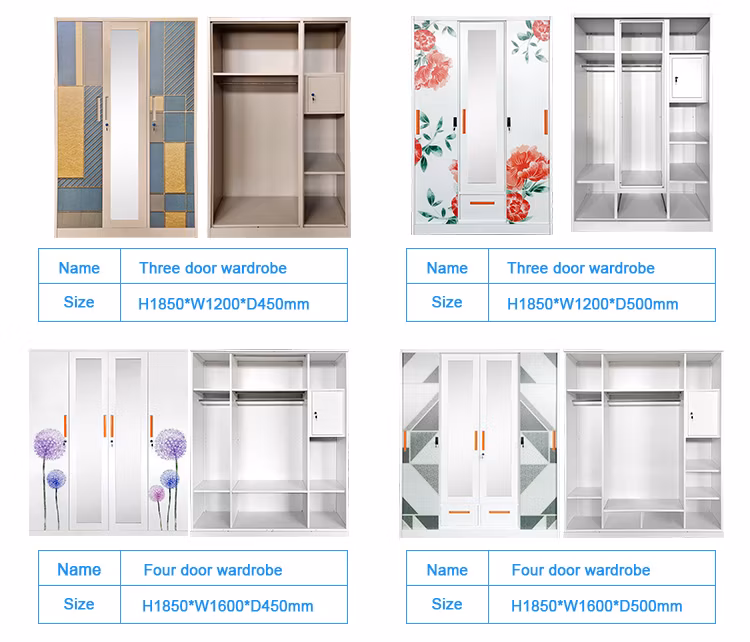 Metal Furniture Cheaper Printed Steel Assembled Wardrobe 2 Door Clothing Wardrobe