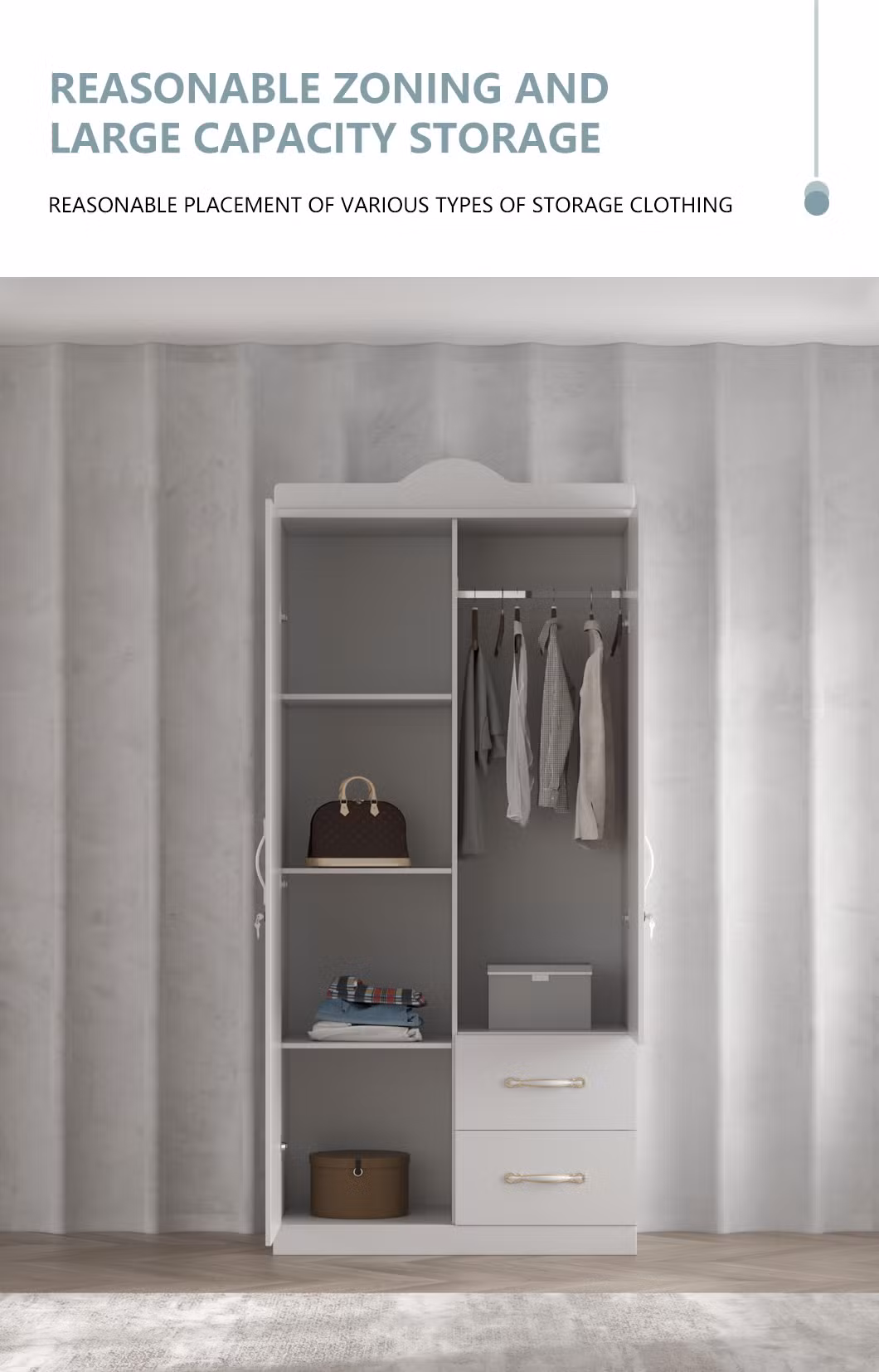 2023 New Simple Design Bedroom Wardrobe Double Wardrobe with Mirror